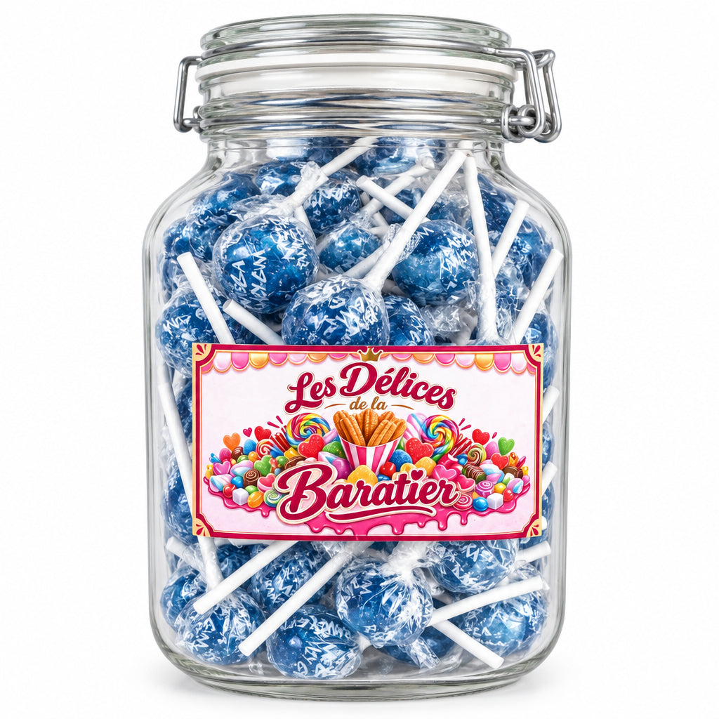 Sucette fourrée au chewing-gum et couverte de poudre effervescente